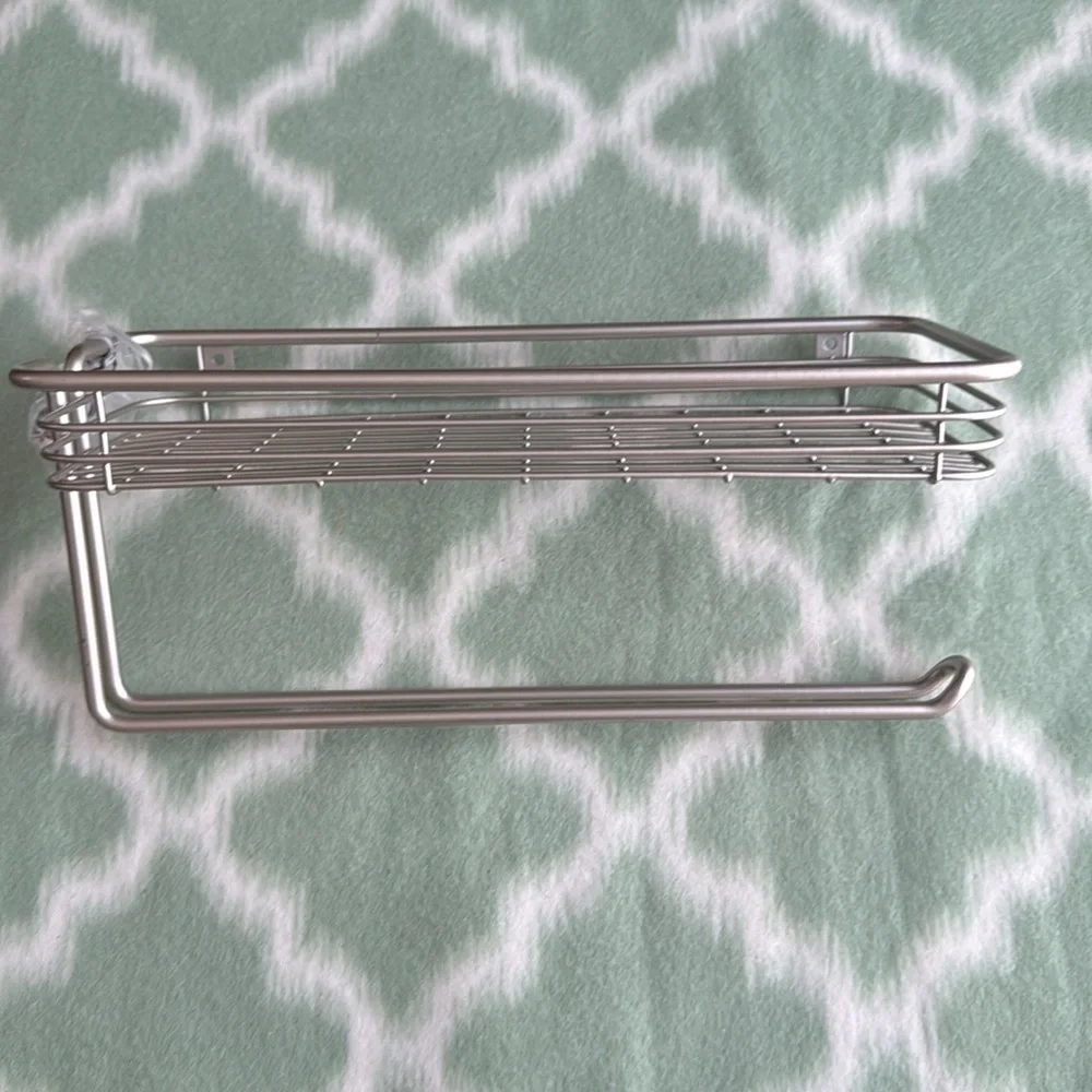 NEW brushed nickel metal wire basket with towel bar